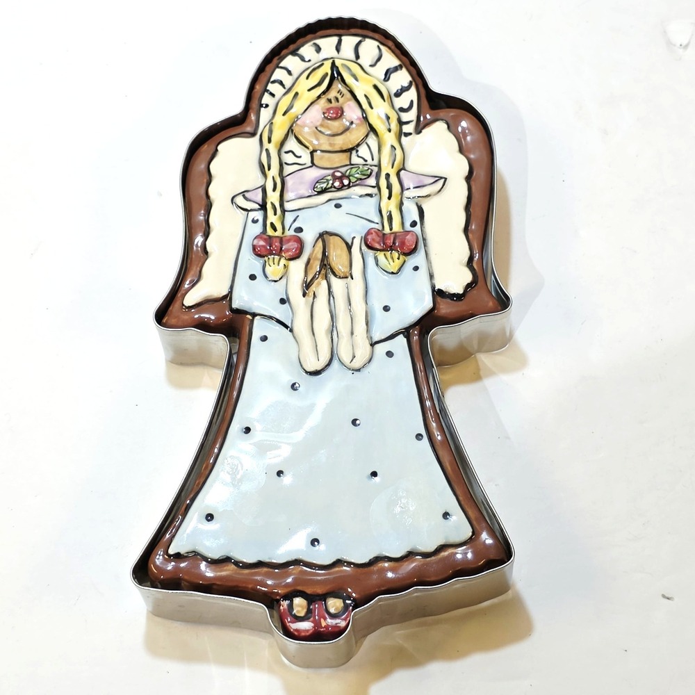 Vtg 2003 Blue Sky Claywork's Angel Cookie Cutter and Stamp By Heather Goldminc